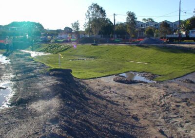 Bowies Flat Construction works - laying turf in the former concrete channel